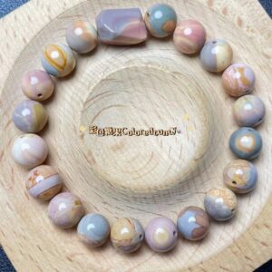 Natural Alashan Colorful Jade Agate Round Bead Bracelet, Natural Pattern Multi-Color Bracelet, Boho Style Daily Wear