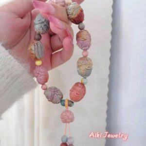 High-Quality Exquisitely Hand-Carved Alashan Agate Sleeping Fox Charms, Caramel Multi-Color, Cute Animal Carving, Perfect for DIY Bracelets, Niche Unique Design for Women - $6