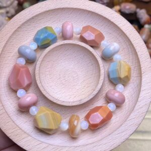 Natural Alashan Colorful Jade Agate Bracelet, Marquise Cut Beads, Healing Crystal Jewelry for Good Luck