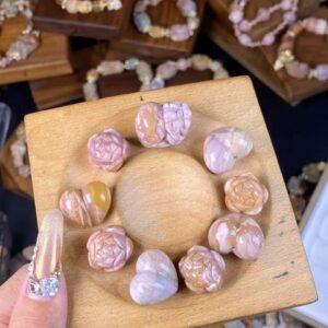 Exquisitely Hand-Carved Alashan Agate Charms: Pink Mango Lotus, Heart, Pixiu, Perfect for DIY Bracelets, Evil Warding, Wealth Attraction & Good Luck